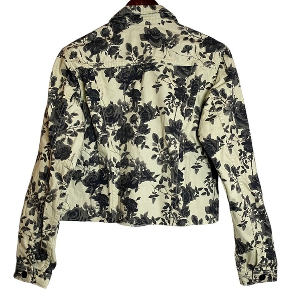 L'Agence Janice Black Rose Floral Print Cropped Denim Jean Trucker Jacket Small - Picture 2 of 16